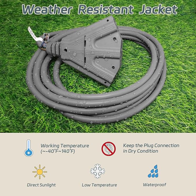 EP 25 Ft Outdoor Extension Cord with 3 Electrical Power Outlets - 16/3 SJTW Grey Cable with 3 Prong Grounded Plug for Safety Great for Christmas Lights, Garden and Major Appliances