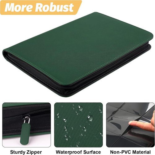 GERMUN Trading Card Binder - 9 Pocket Premium Card Holder for 360 Cards | Dark Green Double-Sided Album
