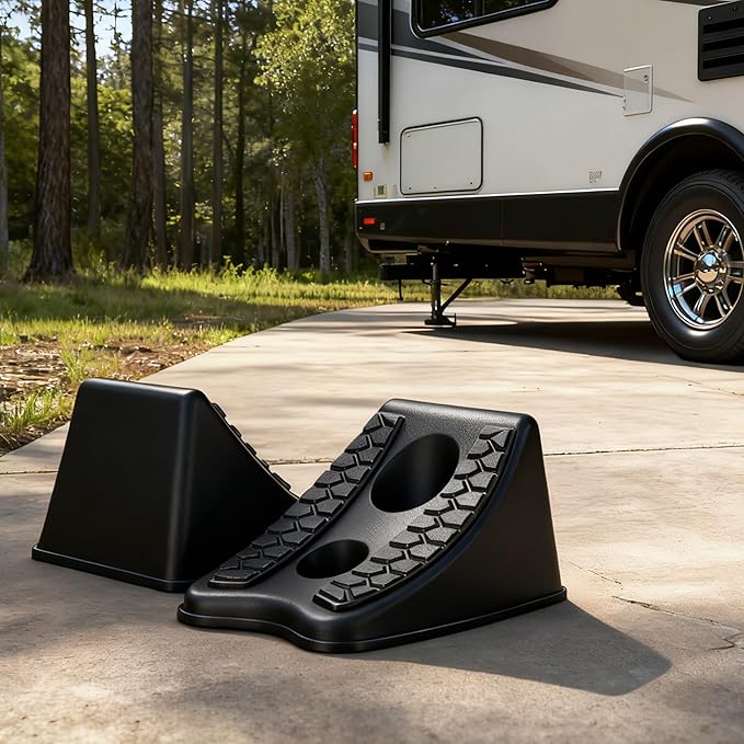 TONDA Wheel Chocks, Heavy Duty Wheel Wedge for Car, Travel Trailer - 8"×4.7"×4.7" - 4 Pack, Black