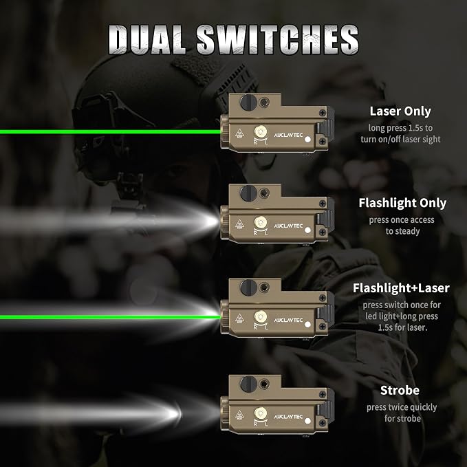 AUCLAYTEC Pistol Flashlight Green Laser Combo 420 Lumens Pistol Light Recharge