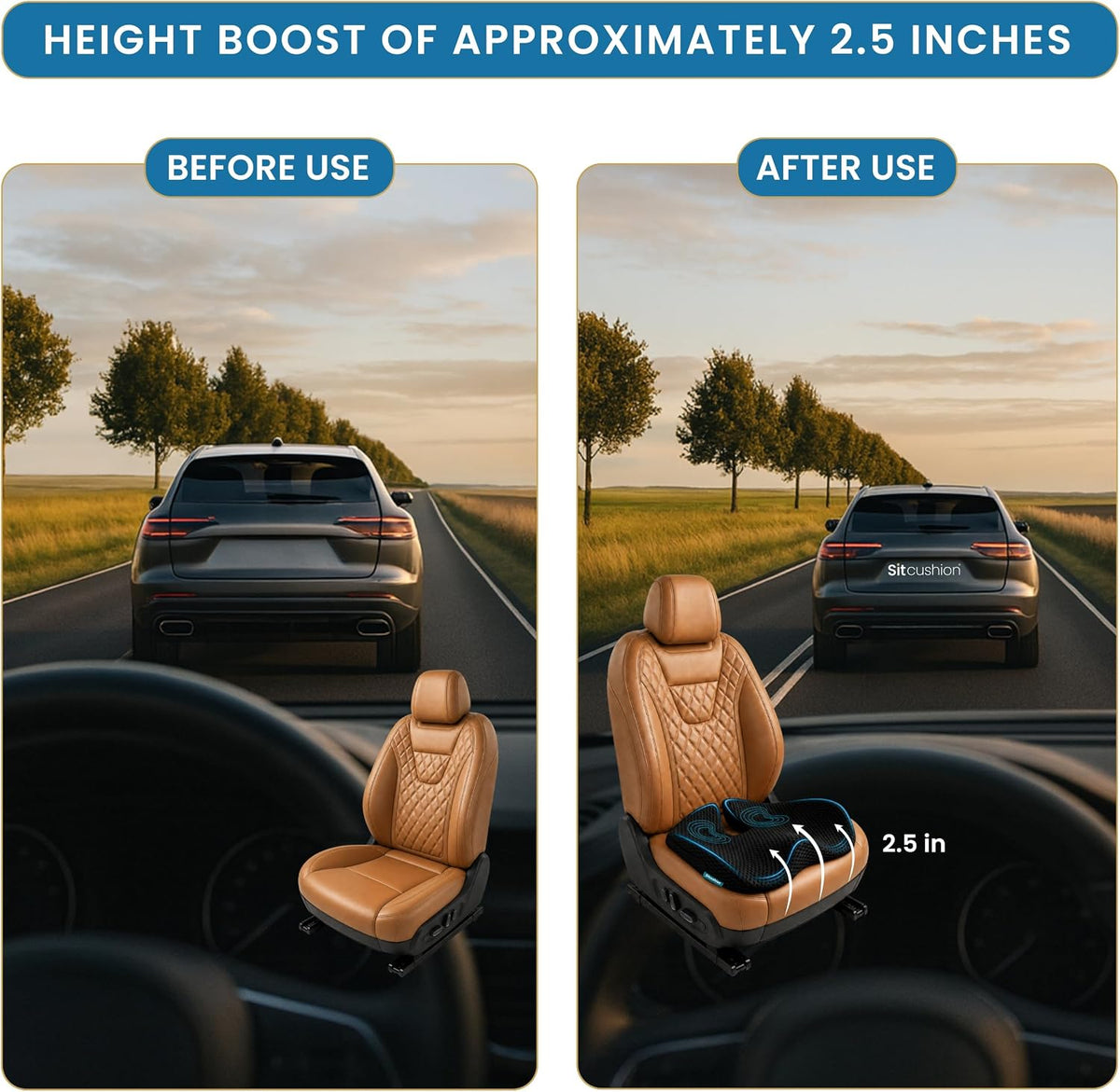 Car Seat Cushion for Driving, Coccyx Cushion for Car (Breathable 4D Cover)