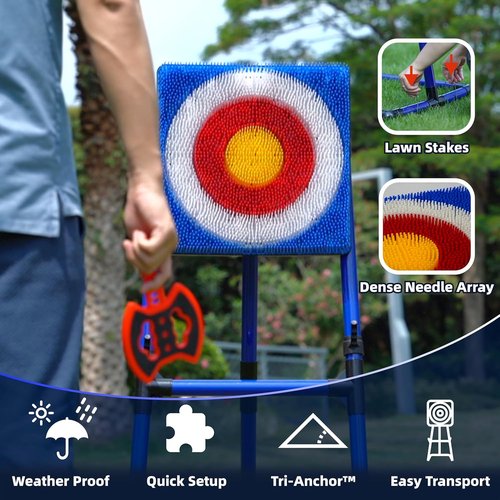 BunnyBoo Axe Throwing Game - Safe Bristle Target Set with 4 Axes & Darts | Portable Fun for Kids & Adults