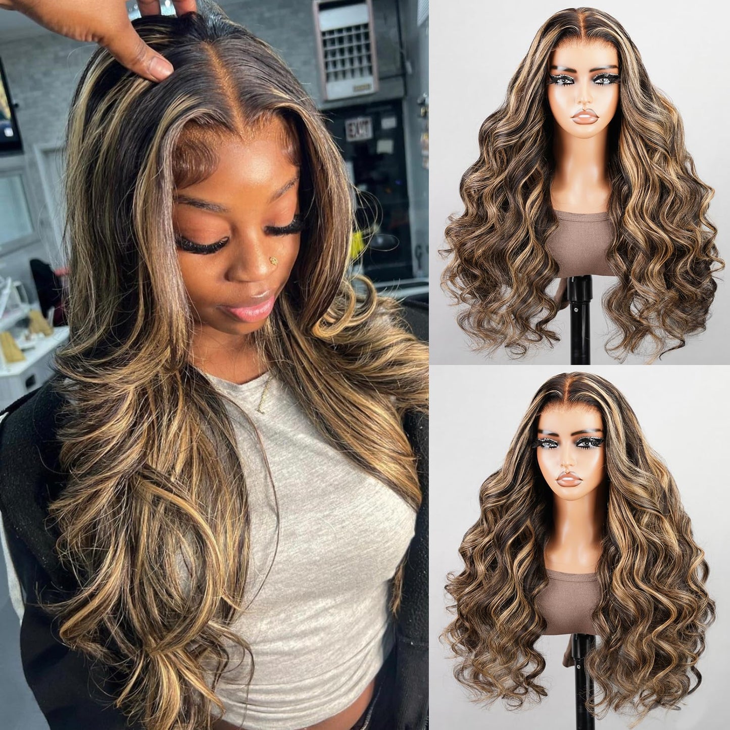 Superlook Highlight Ombre Wear And Go Glueless Wig Pre Cut 6X5 Hd Closure Balayage Wigs Human Hair 12A 220% Density Ombre Wig Hu