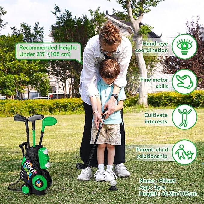 Liberry Toddler Golf Set for Ages 2 3 4 Boys Girls, Upgraded Kids Golf Cart with Shoulder Strap Design, Outdoor Indoor Sports Toys Birthday Gifts, Black
