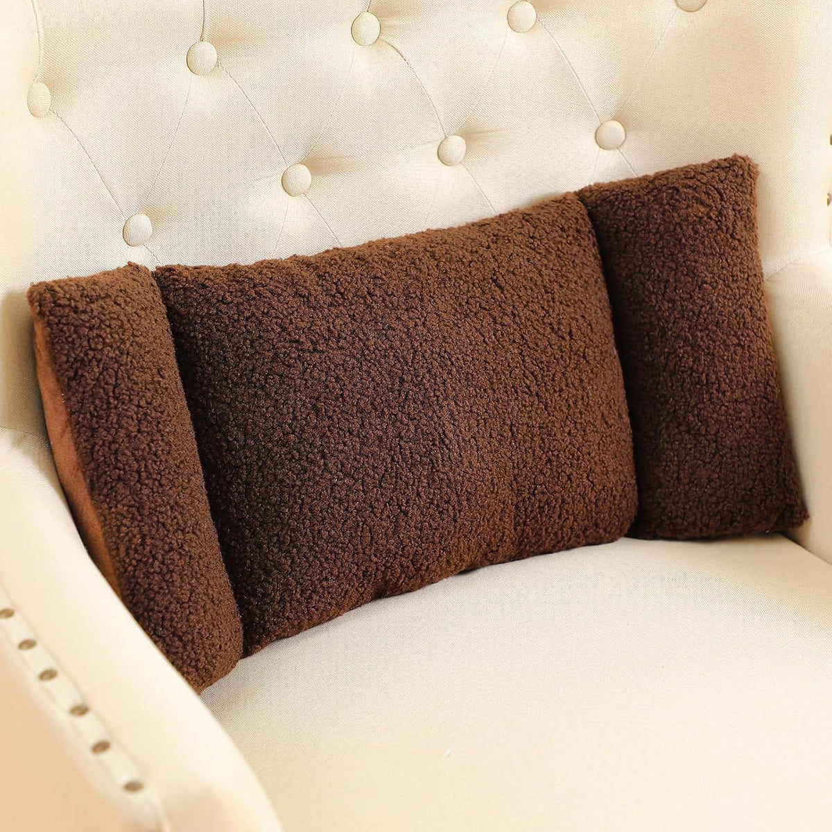 Queekay Fleece Lumbar Support Pillow 3 Section Back Pillow Office Chair for Back Support Comfortable Lumbar Cushion for Car Seat Pain Relief Sofa Rest(Coffee)