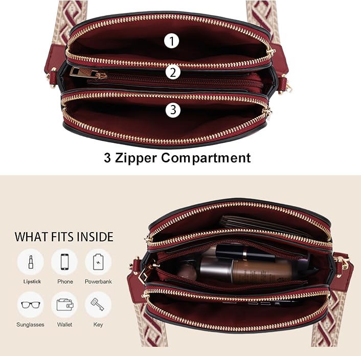 EVVE Crossbody Bags for Women Trendy Triple Zip Small Crossbody Camera Bag Purse