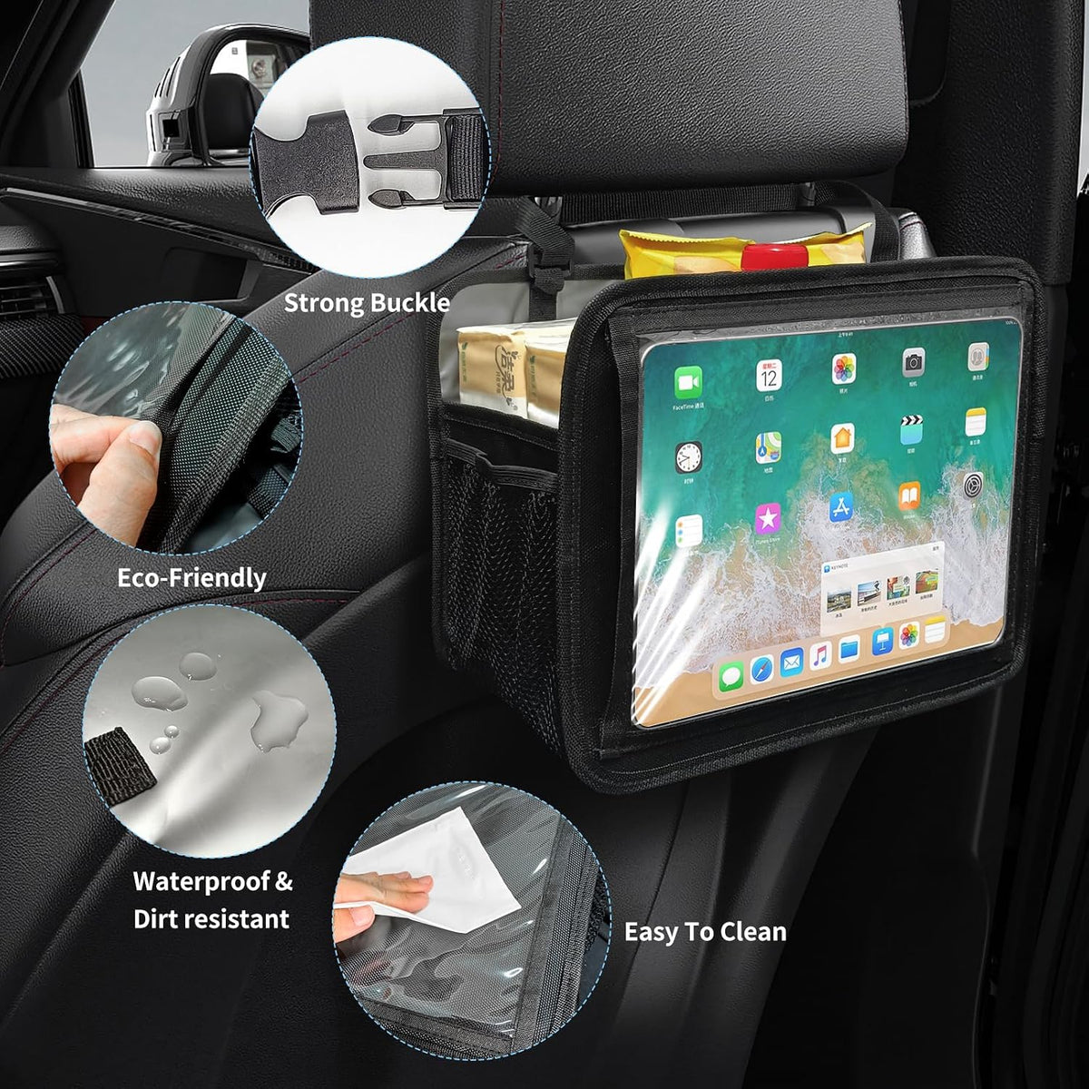 Car Seat Back Organizer Tablet Holder, Vehicle Front Seat, Personal Travel Storage Bag For Adults & Kids Car Accessories Interior & Travel Essentials(Black)