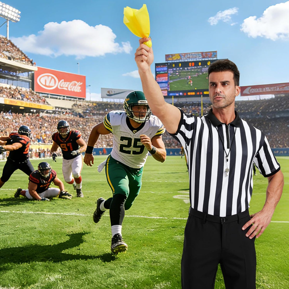 Skiennix Men's Referee Costume Kit - Football Umpire Jersey with Whistle & Penalty Flag | Ideal for Sports & Cosplay