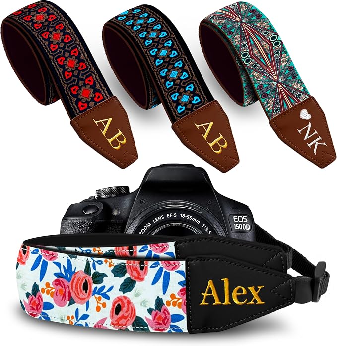 Art Tribute Custom Camera Strap White Flowers