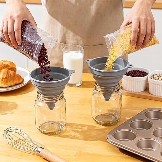 Kitchen Funnels for Filling Bottles, Silicone Small and Large Funnel Set, Foldable Silicone Collapsible Funnels for Filling Water Bottle Liquid, Kitchen Gadgets Accessories (6)