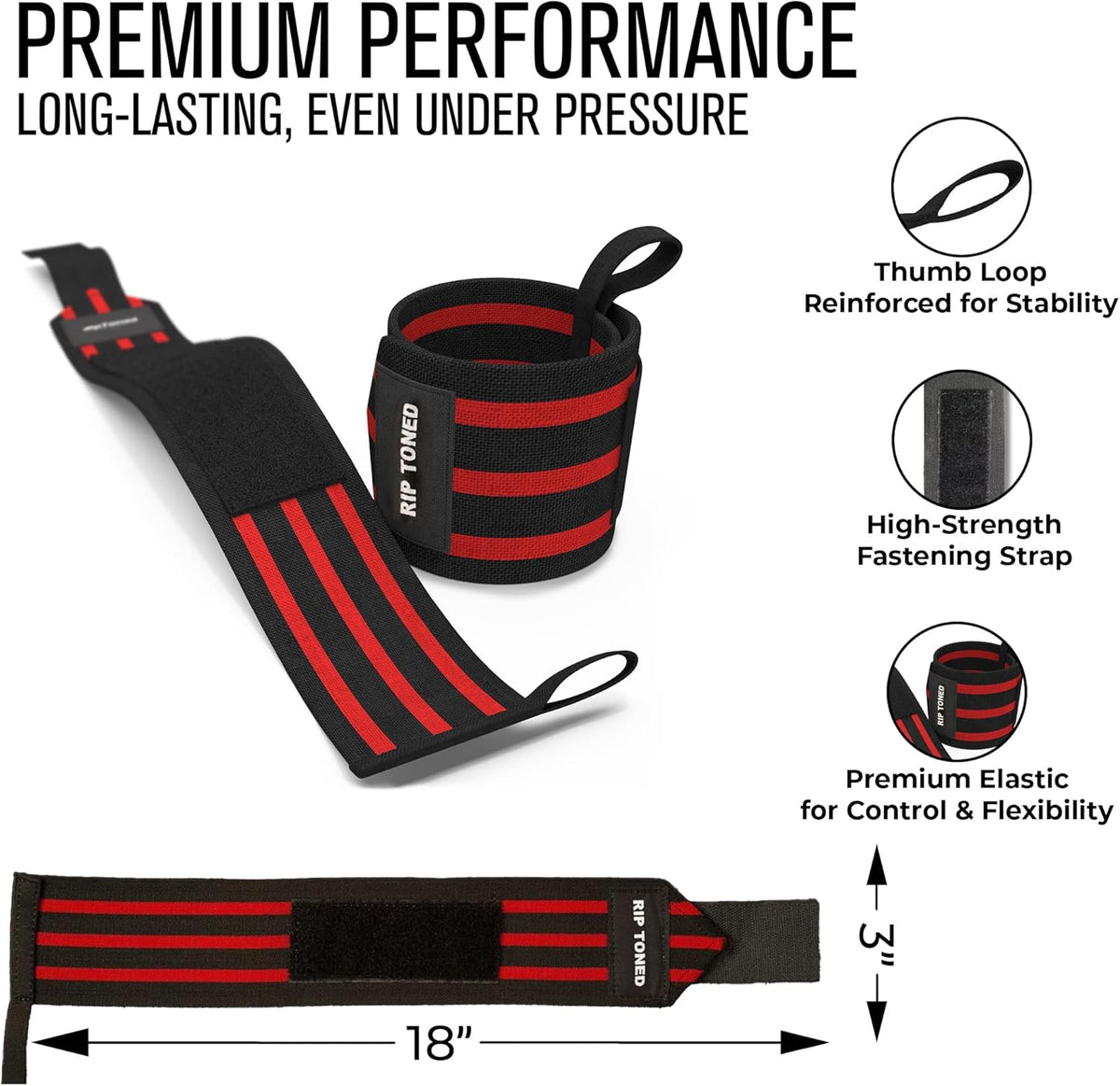Rip Toned Wrist Wraps - Adjustable 18" Weightlifting Straps | USPA & USAPL Approved for Maximum Support