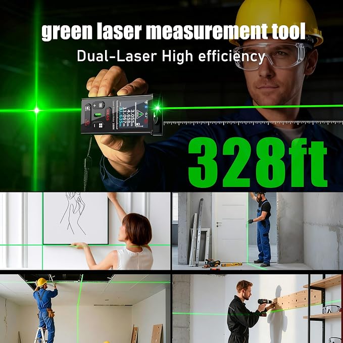 ZC-L387 Laser Measuring Tool 328Ft /100m Dual Green Laser Rangefinder Green