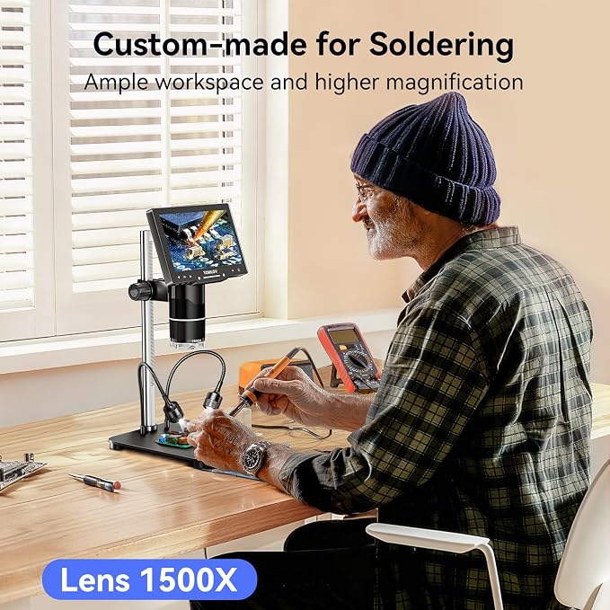 TOMLOV TriL107 3-Lens Digital Microscope: 7" 2500X 2K HD Coin Microscope