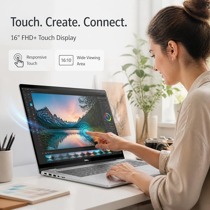 Dell 16 DC16251 Touchscreen Laptop, Intel 10-Core Core 7 150U (Up to 5.4 GHz), 16" FHD+ IPS 300 Nits Display, 64 GB DDR5 RAM, 1 TB SSD, Copilot AI, Fingerprint, Backlit KB, Wi-Fi 6E, Windows 11 Pro