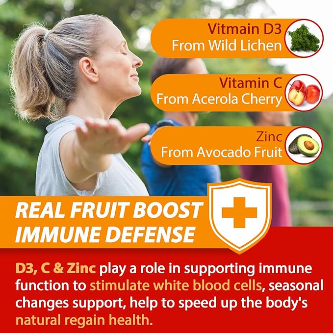 Sugar Free Vitamin C + D3 + Zinc Gummies for Adults 50+ & Calcium + D3 & Magnesium Filled Gummies for Kids 4+