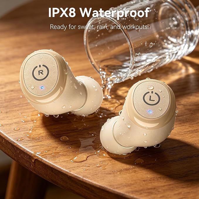 TOZO T10 Wireless Earbuds Powerful Bass Stereo Wireless Charging, APP, IPX8 | Waterproof, 55H Playtime, Ergonomic Design In Ear buds, App Customize EQ, Bluetooth 5.3 Headphones for Work, Travel, Khaki