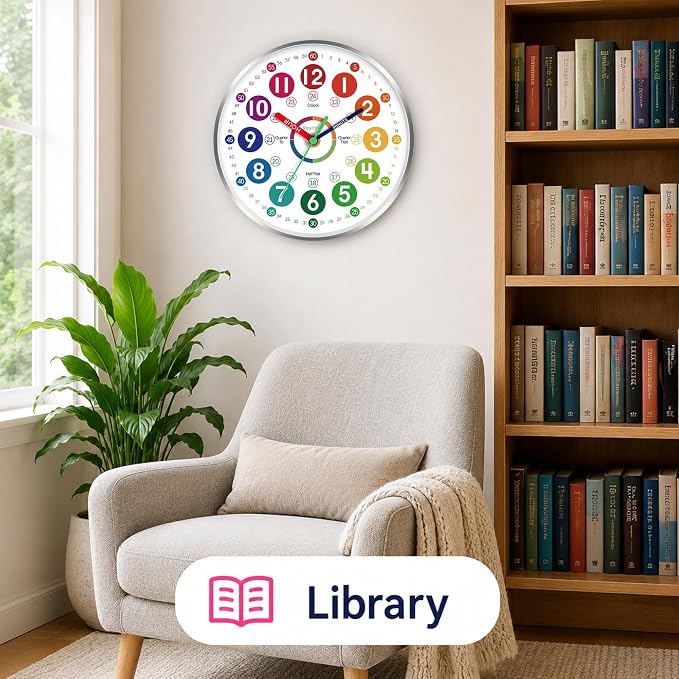 Roymnie Wall Clock Teaching Time Wall Clocks Battery Operated Silent Non Ticking