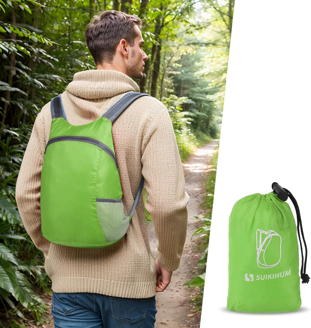 Skiennix 20L Ultra Lightweight Hiking Daypack - Foldable Travel Backpack for Camping & Cycling | Green