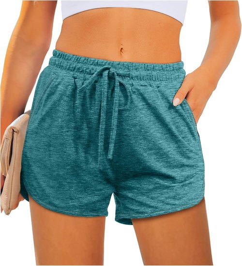 Aloodor Women's Athletic Running Shorts - Dolphin Style with Pockets & Adjustable Drawstring