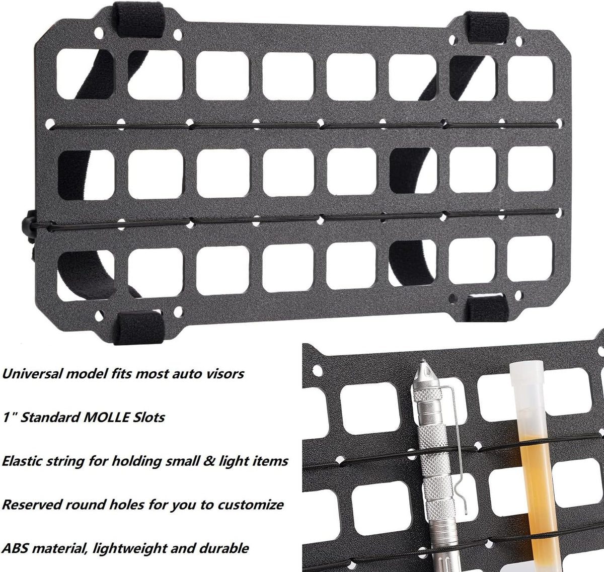 TACNEX Vehicle Rigid MOLLE Panel for Car Visor Organizer EDC Pouch Tool Holster Bag Holder Tactical Gear Rack Truck Equipment Mount Plate Modular Storage Shelf Auto Interior Accessories