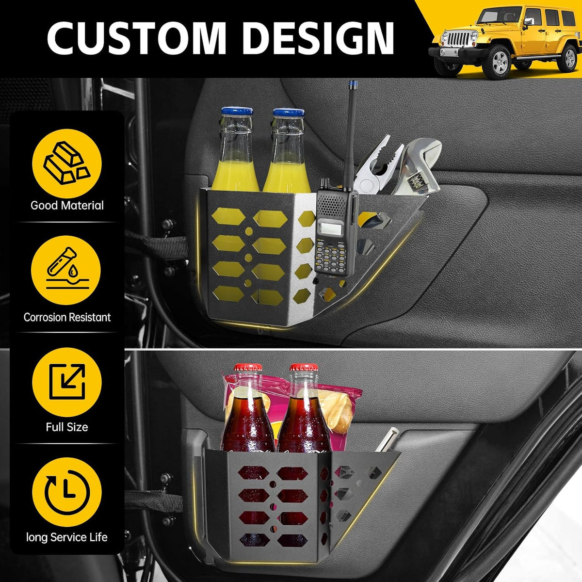 Metal Front & Rear Door Storage Box Pockets for 2007-2018 Jeep Wrangler JK JKU Sturdy Door Side Insert Molle Panels Organizer Only for 07-18 Wrangler JK JKU 4 Door Interior Accessories 4PCS