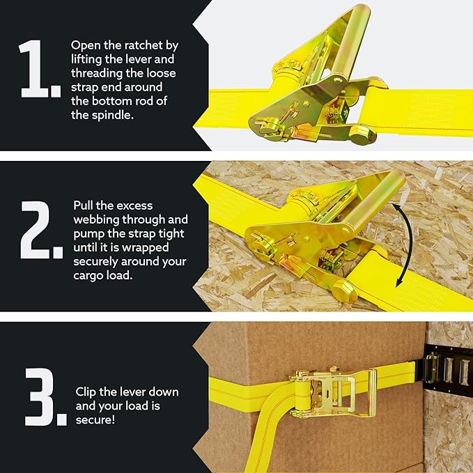 DC Cargo Tie-Down Ratchet Straps Heavy-Duty Flats Hook Trailer Strap, (Pack of 4) Heavy Duty 2" x 27' Tie-Down Ratcheting Cargo Truck Straps 2 Inch Ratchet Straps - Safely Secure Your Cargo