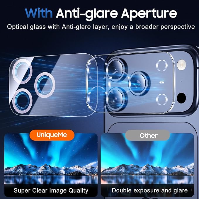 UniqueMe Compatible for 3 Pack iPhone 17 Pro Camera Lens Protector
