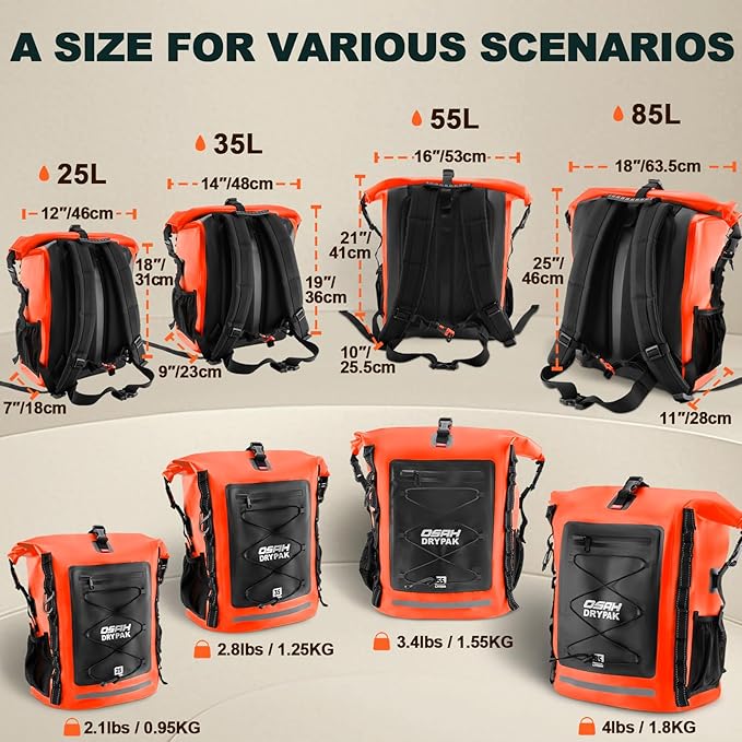 OSAH DRYPAK Waterproof Backpack Dry Bag 35L/55L/85L – Heavy Duty Roll-Top