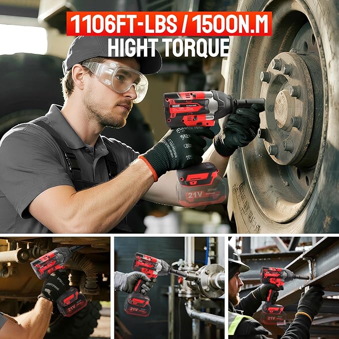 Cordless Impact Wrench 1/2 Inch, 1500 N.m/1106ft-lbs Brushless Impact Gun Compatible with Makita 18V Batteries, 3000RPM Electric Power Impact Driver for Car Home(No Battery)