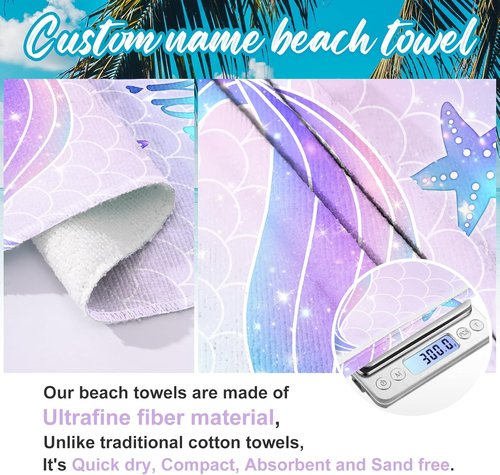 Hoomall Customized Mermaid Tail Beach Towel - Quick-Dry Microfiber Pool Towel for Kids | Perfect Personalized Gift