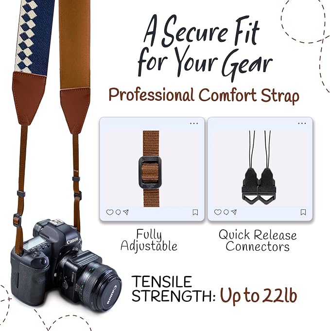 Art Tribute Camera Strap For Photographers Padded Universal Fit Neck Shoulder &