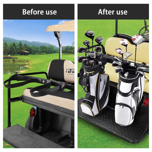 10L0L Universal Golf Cart Rear Seat Bag Holder Rack Attachment for Most 2+2 Golf Cart, Adjustable No-Drilling Golf Cart Bag Holder Fits Yamaha, EZGO, Club Car
