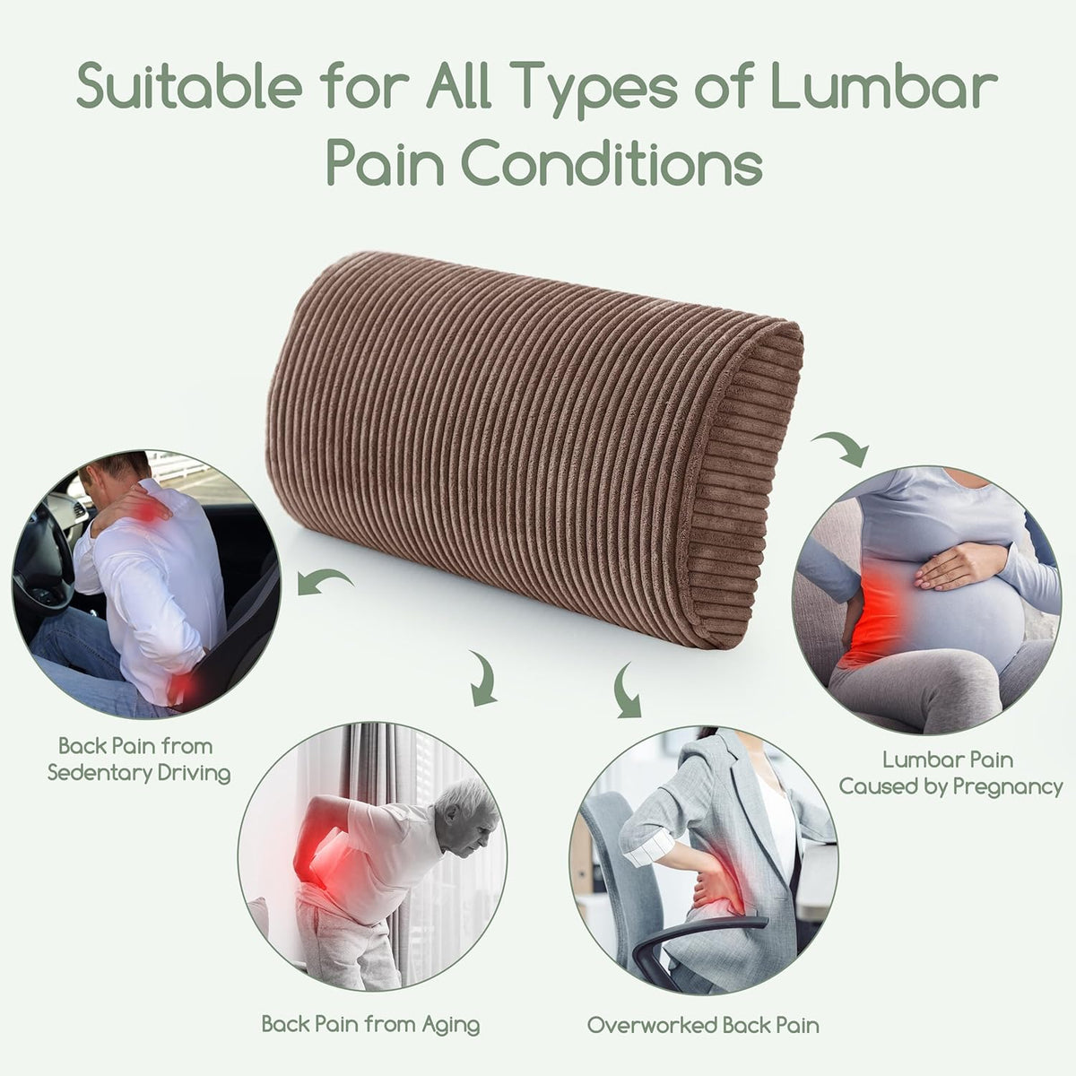 HIGOGOGO Lumbar Support Pillow for Recliner Chair/Accent Chair/Couch, Memory Foam Back Support Cushion for Elderly, Recliner Cushions for Back Rest, Pain Relief, Reading, Washable Cover, Brown