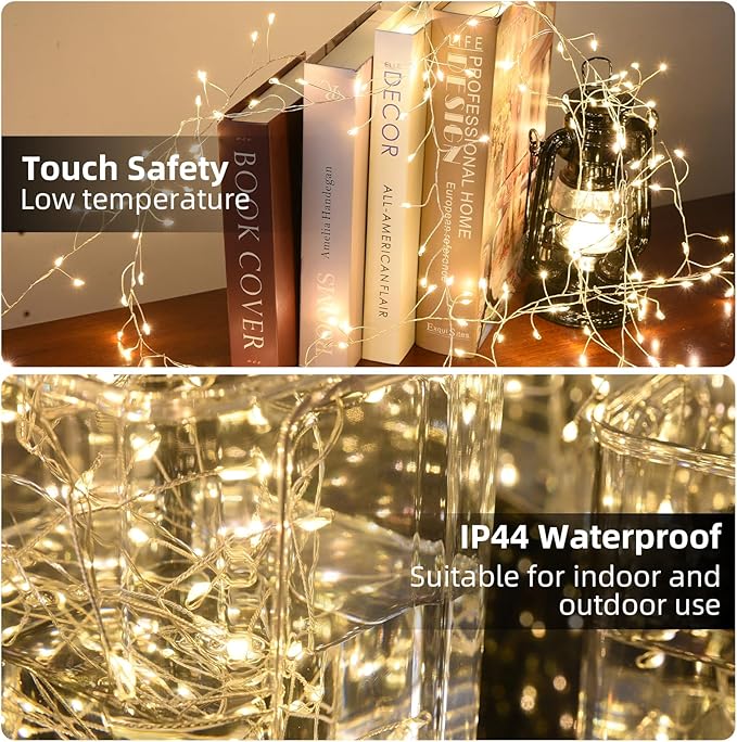Dailyart Fairy Lights Plug in, 1000 Led Small Warm Wreath Lights with Remote 75Ft Long Waterproof Twinkle String Lights with Timer for Bedroom Outdoor Indoor Wedding Garland Decorative Silver Wire