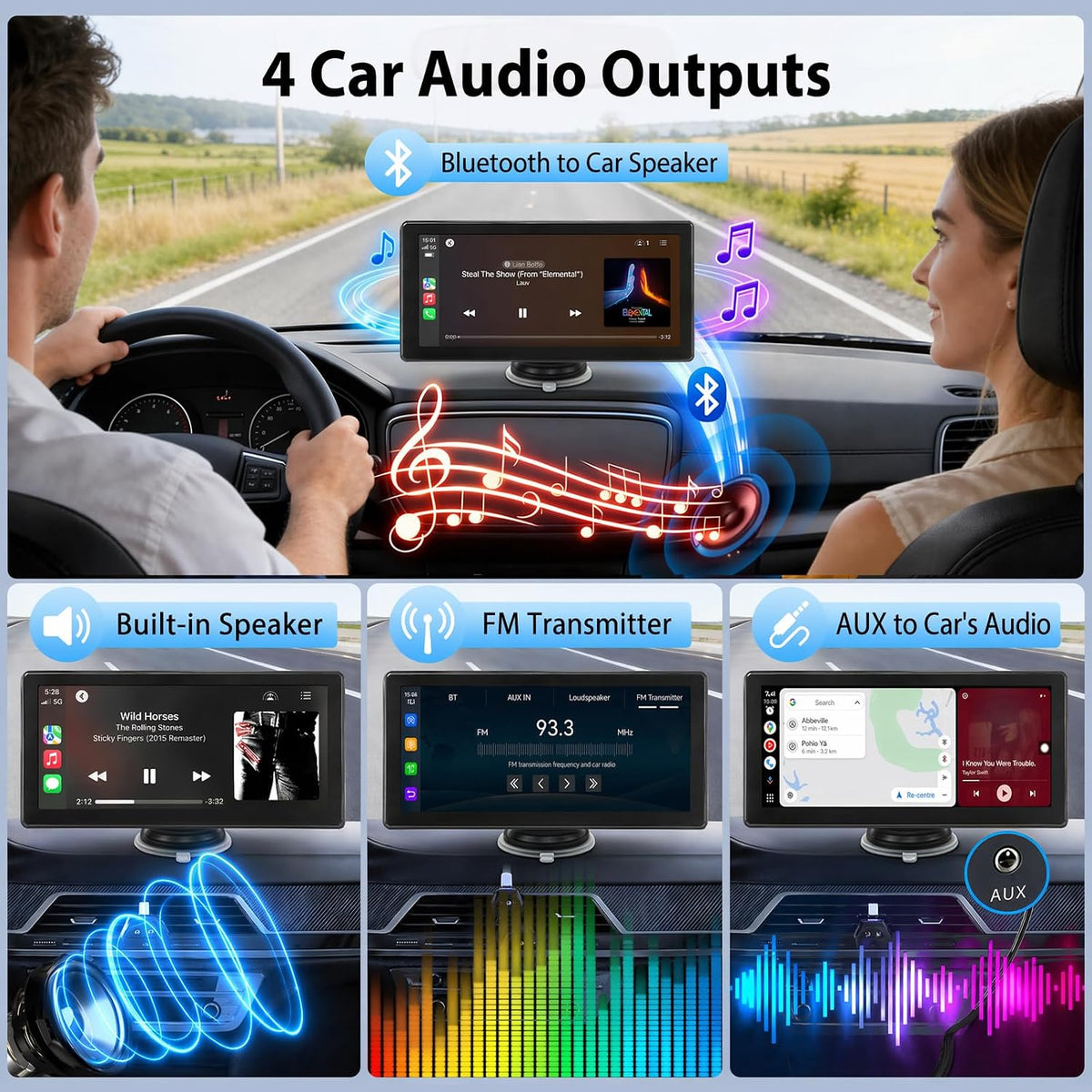 9 Inch Carplay Screen for Car, Wireless CarPlay & Android Auto | Portable Touchscreen with Bluetooth, FM, Mirror Link, Voice Control, GPS Navigation, Hands-Free Calling, Plug & Play