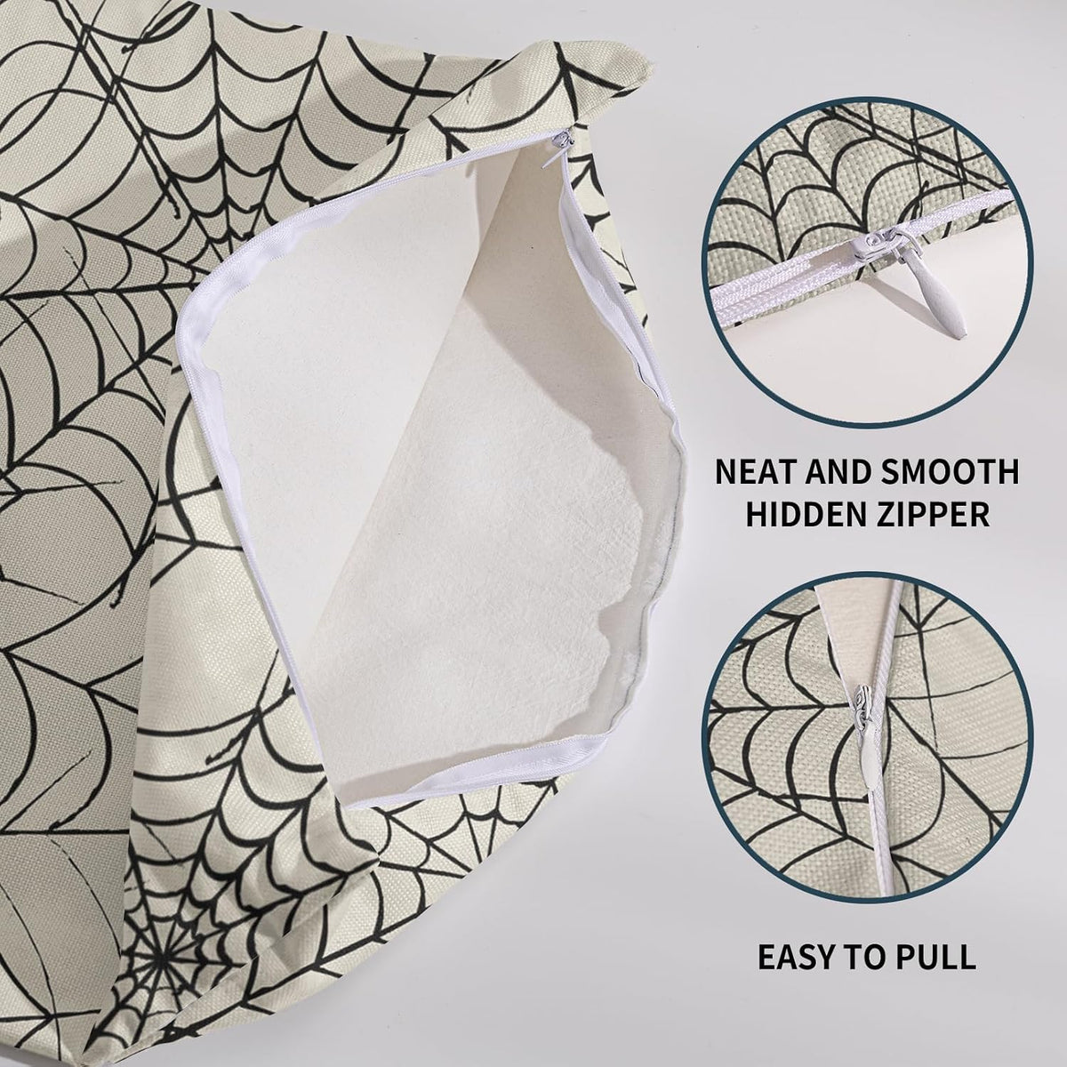 Robvobe Cream Halloween Spiderweb Pillow Covers 18x18 Set of 2 Black Web Outdoor Decorative Throw Pillows Halloween Scary Themed Farmhouse Pillowcases Linen Cushion Case Decor for Home Sofa Couch Bed