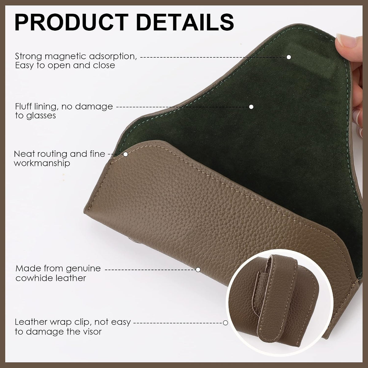 Magnetic Sunglass Holder for Car Visor, Leather Car Glasses Holder