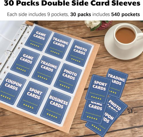 30 Pack Trading Card Sleeves by [Brand Name] - Double-Sided 9 Pocket Binder Sheets for 540 Cards | Clear