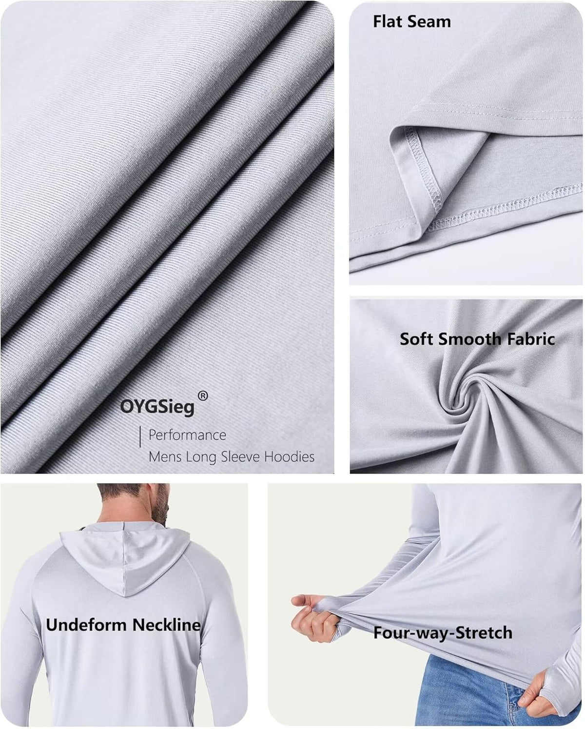 OYGSieg Men's Athletic Hoodies - Long Sleeve Fishing Shirt with UPF 50+ UV Sun Protection | Stylish & Functional