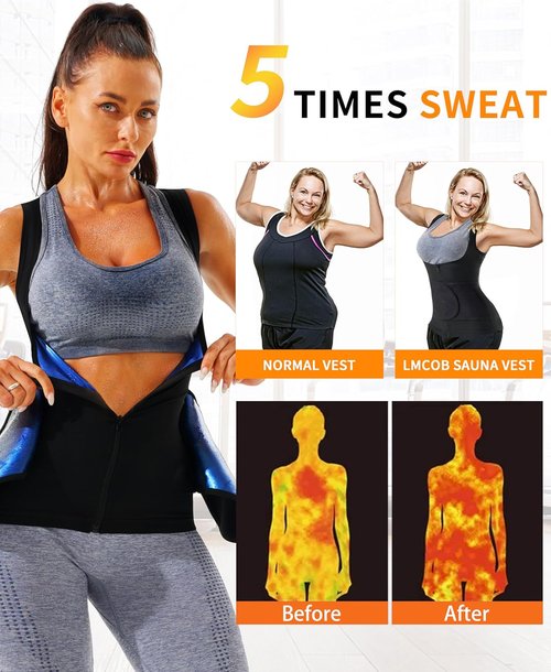LMCOB Sauna Vest for Women - Heat Trapping Waist Trainer Workout Sweat Vest with Zipper