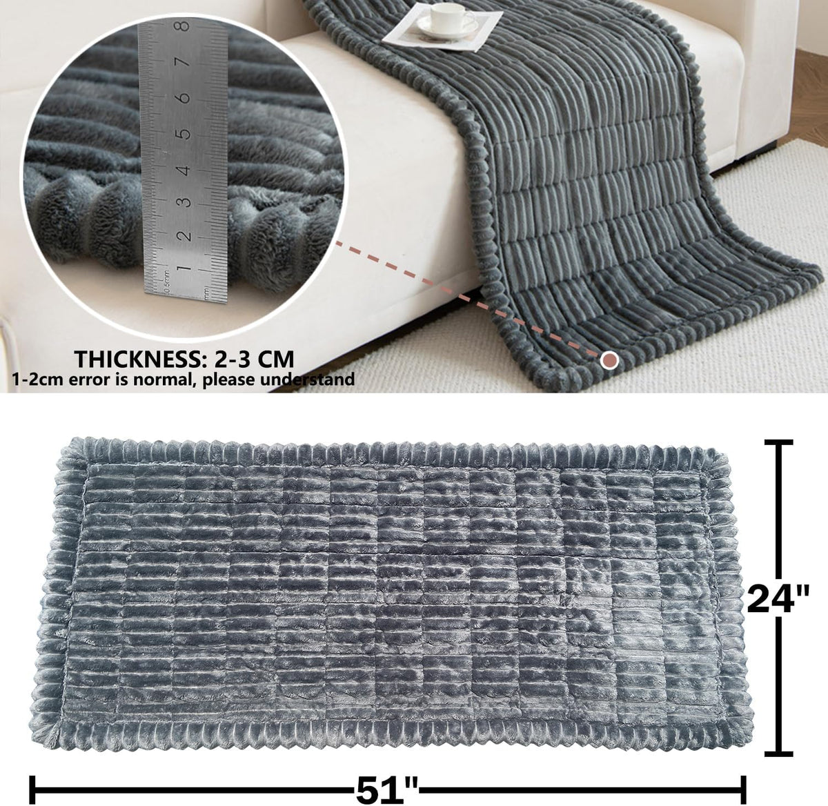 Dog Bed Mat for Car Backseat Extender, Non-Slip Pet Bed Mat for Car Back Seat Protector Cover, Furry Dog Couch Cover, Washable Travel Dogs Bed for Cars, SUVs, Sedans. (51" x 24") (Dark Grey, M)