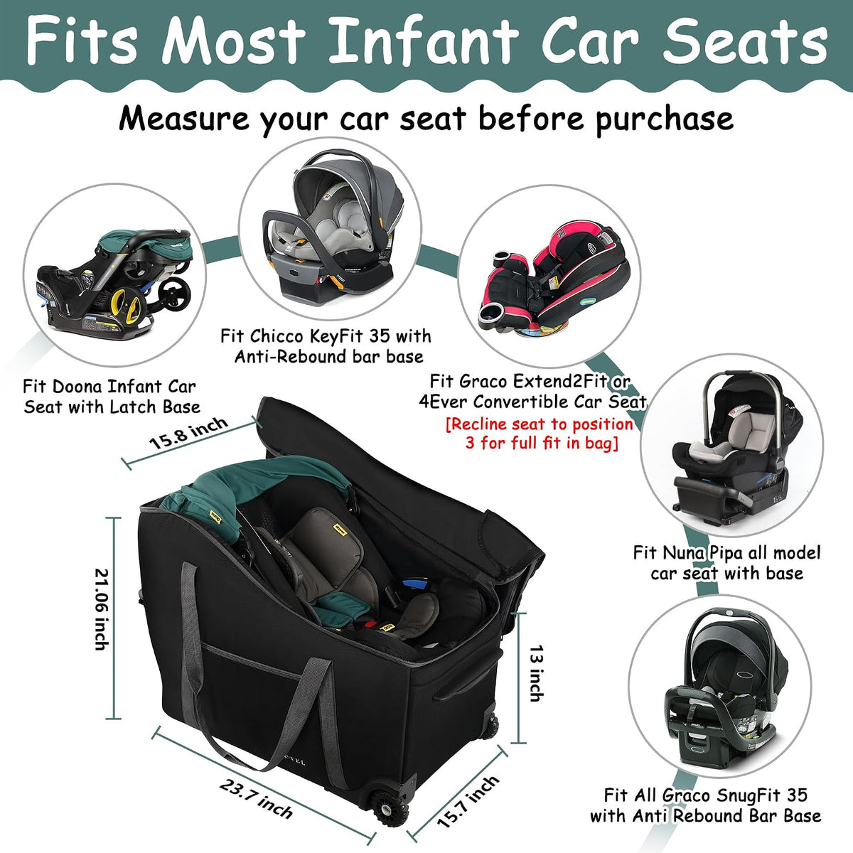SCTEL Infant Car Seat Travel Bag Fit Doona Car Seat Stroller and Base