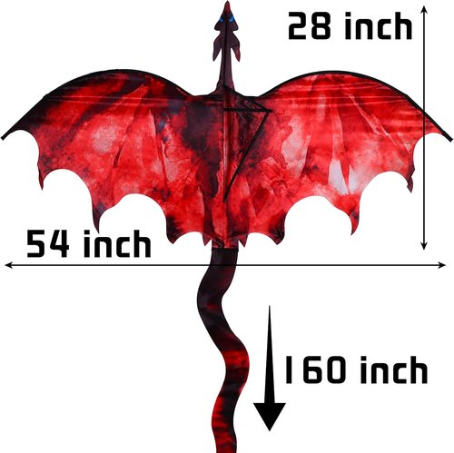 JEKOSEN Fiery Dragon Kite - 54" Easy-to-Fly Design with 160" Tail for Family Outdoor Fun