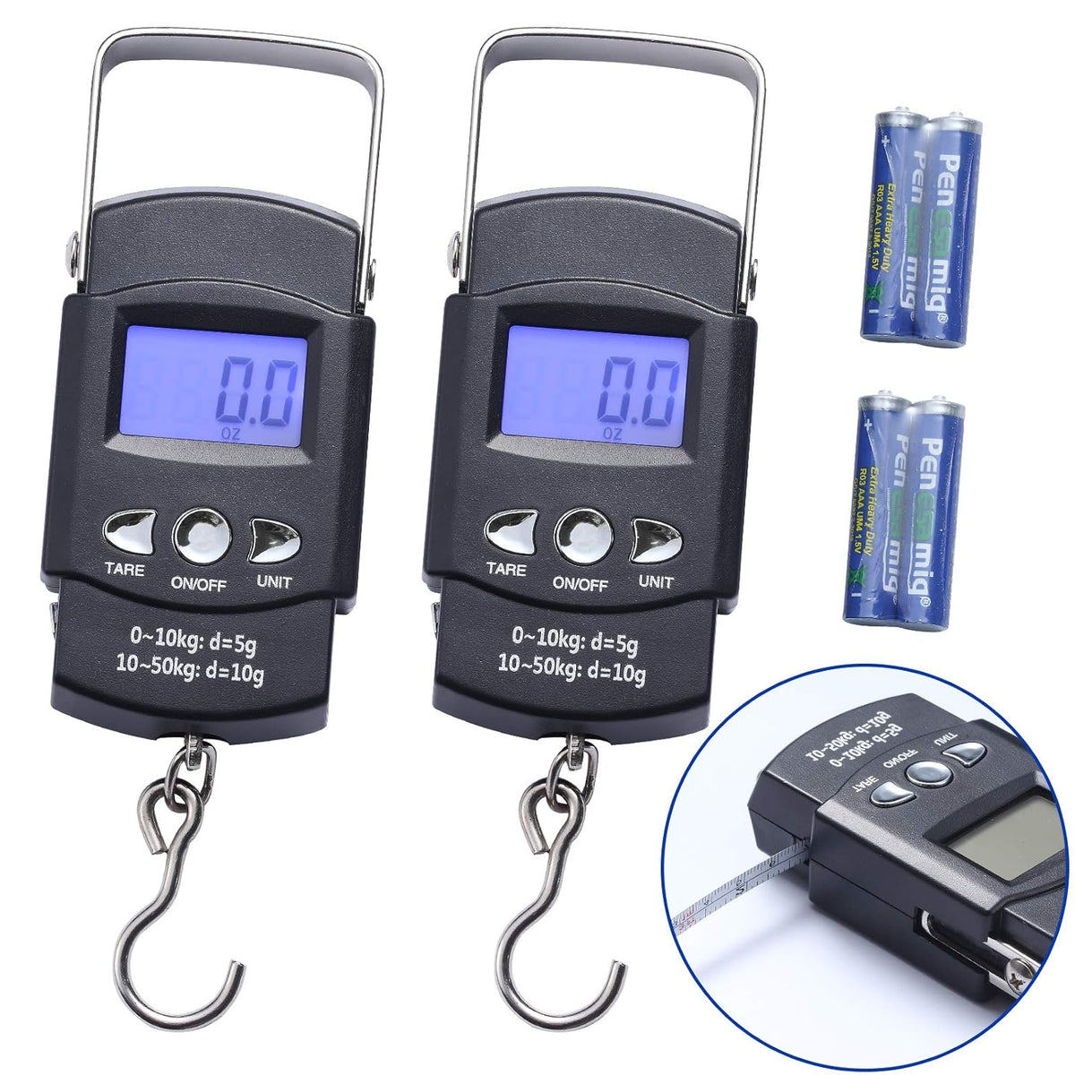 Portable Fish Scale by [Brand Name] - 110lb Capacity with Backlit LCD Display & Measuring Tape | Black