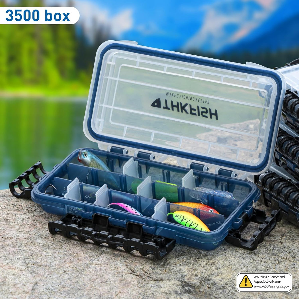 THKFISH Fishing Tackle Box - Floating Lure Storage Organizer with Adjustable Dividers | 2-Pack, Sun-Proof