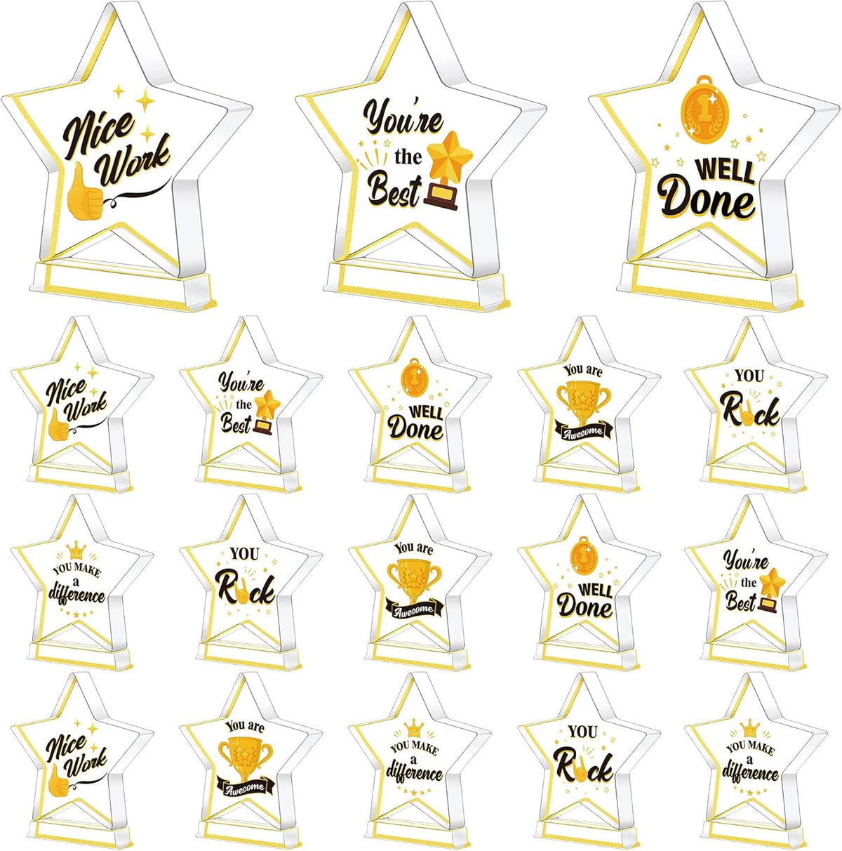 Treela Employee Appreciation Awards - 6 Pcs Acrylic Trophies for Recognition | Gold Small Star
