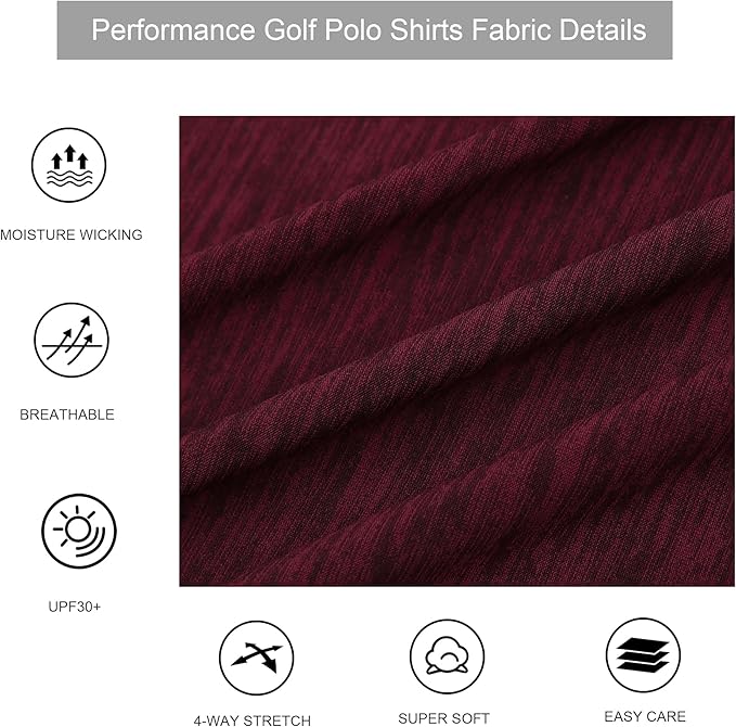 Alex Vando Mens Golf Shirt Moisture Wicking Quick-Dry Short Sleeve Casual Polo Shirts for Men