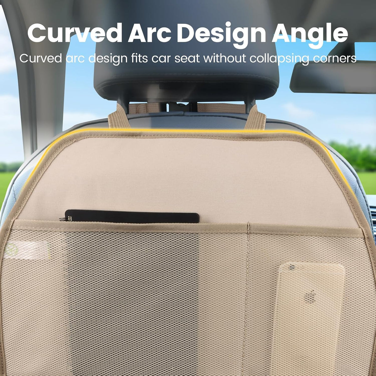 Viaviat Car Seat Protector Large Kick Mat 2 Pack Durable Water Resistant Auto Seat Back Covers with 2 Mesh Pockets Protection Against Dust Mud Scratches (Beige-A, 2-Pack)