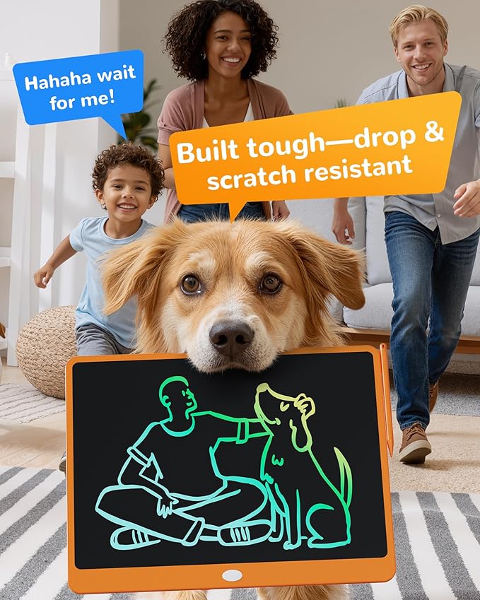 KOKODI LCD Writing Tablet, 16 Inch Colorful Toddler Doodle Board Drawing Tablet, Erasable Reusable Electronic Drawing Pads, Educational and Learning Toy for 3-6 Years Old Boy and Girls(Orange)