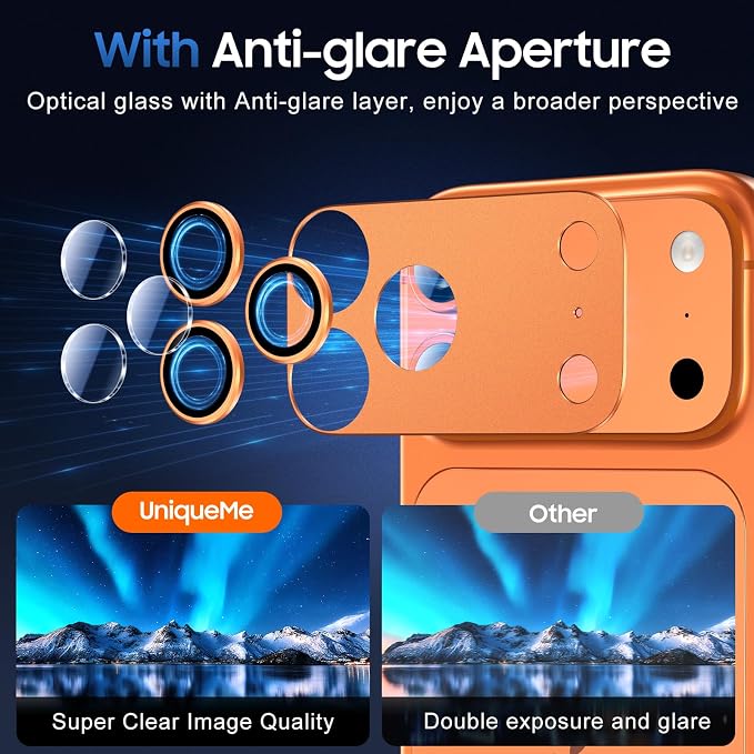 UniqueMe for 3 Pack iPhone 17 Pro Max Camera Lens Protector